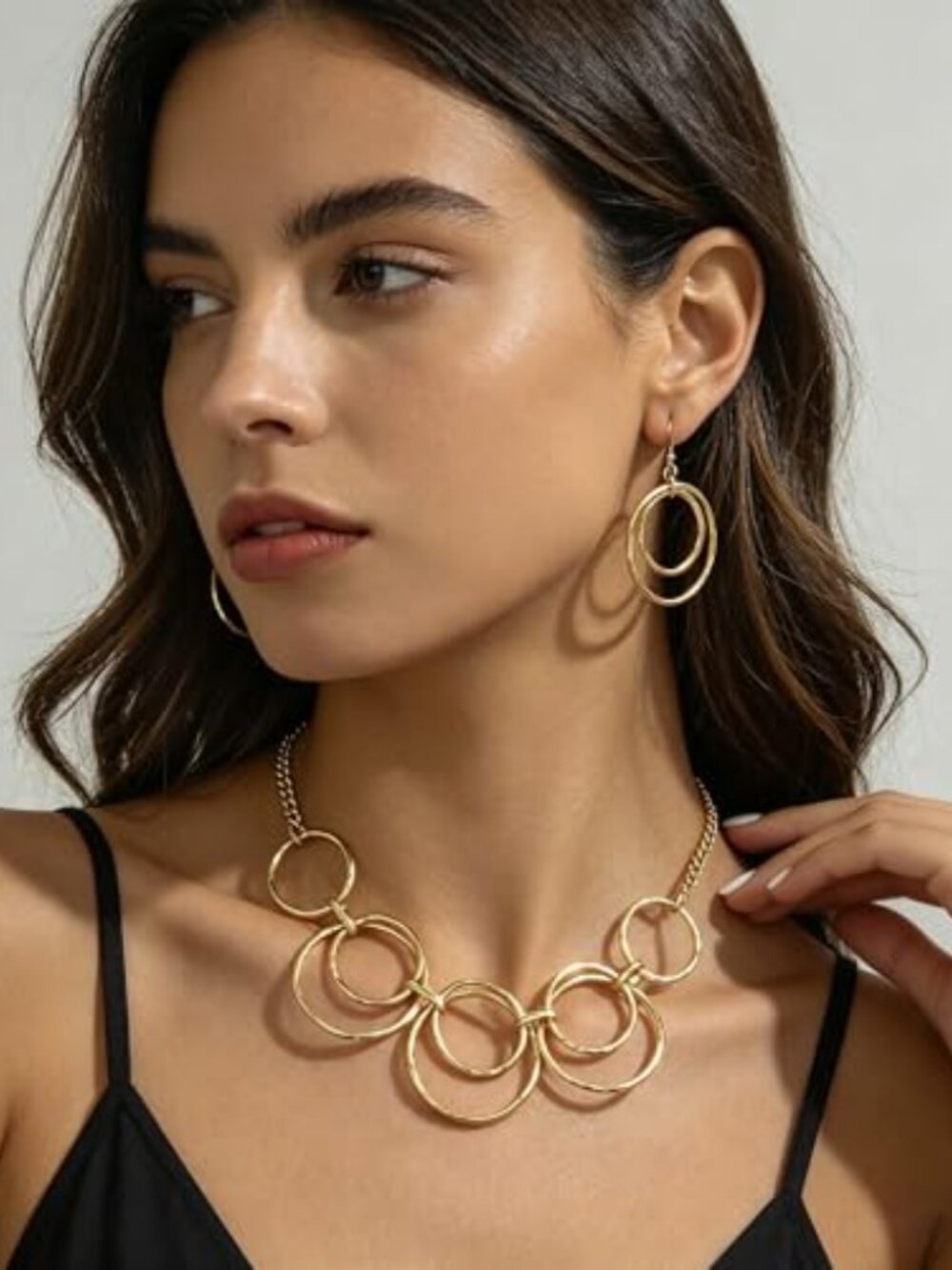 Jewelry Set for Women Gold Necklace Ear Set Loop Chain Link Choker Necklace
